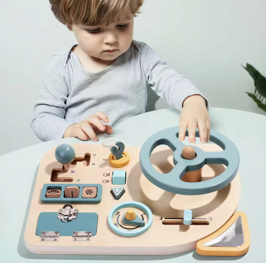 Montessori Busy Board, Simulation Car Driving Steering Wheel Wooden