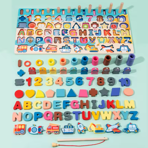 Preschool Wooden Number Letter Traffic Fishing Building Busy Board