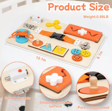 9 in 1 Wooden Activity Sensory Busy Board For Fine Motor Skills