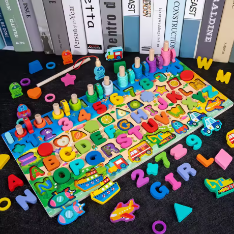 Preschool Wooden Number Letter Traffic Fishing Building Busy Board