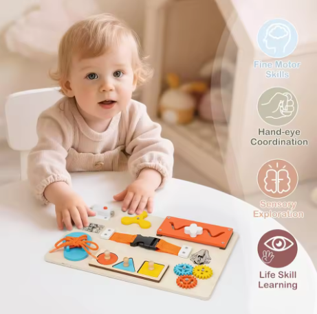 9 in 1 Wooden Activity Sensory Busy Board For Fine Motor Skills