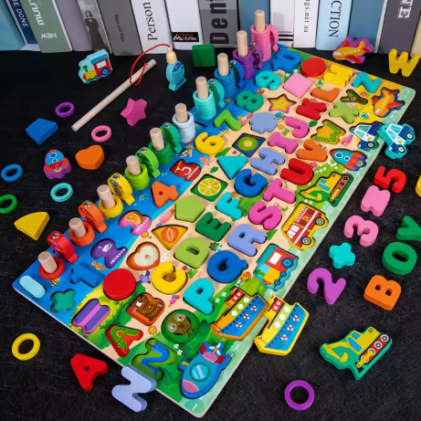 Preschool Wooden Number Letter Traffic Fishing Building Busy Board