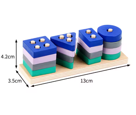 Montessori Toy Wooden Building Blocks Colour Shape Match Kids Puzzle