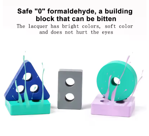 Montessori Toy Wooden Building Blocks Colour Shape Match Kids Puzzle