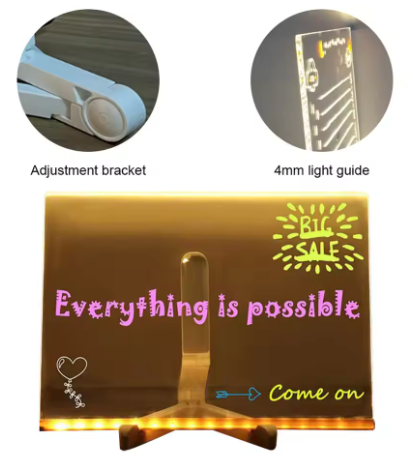 LED Children‘s Drawing Board with 7 Colorful Pens Acrylic Dry Erase Board Erasable Neon Sign