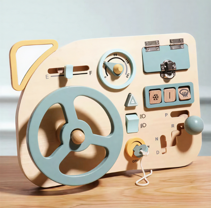 Montessori Busy Board, Simulation Car Driving Steering Wheel Wooden