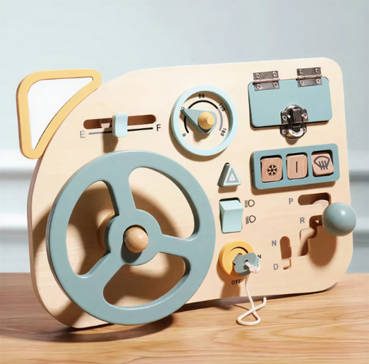 Montessori Busy Board, Simulation Car Driving Steering Wheel Wooden