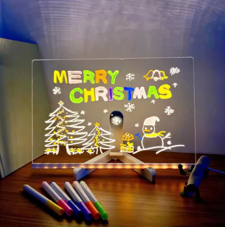 LED Children‘s Drawing Board with 7 Colorful Pens Acrylic Dry Erase Board Erasable Neon Sign