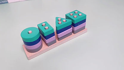 Montessori Toy Wooden Building Blocks Colour Shape Match Kids Puzzle