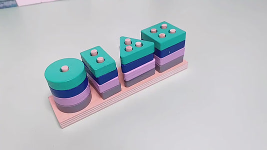 Montessori Toy Wooden Building Blocks Colour Shape Match Kids Puzzle